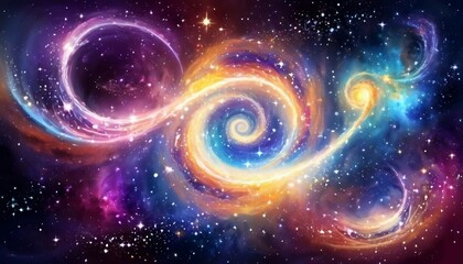 Wall Mural - Abstract celestial symphony background with swirling galaxies and cosmic music notes.