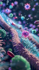 Poster - An abstract and vibrant showcasing the intricate structure of a bacterial cell including its cell