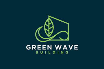 Property real estate business logo design wave and green leaf element environment friendly 