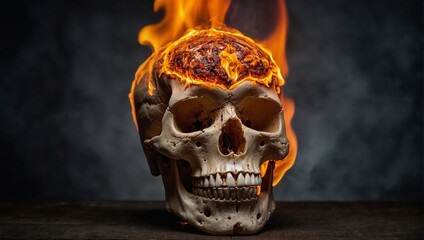 Wall Mural - Human skull burning in flames