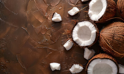 rich texture of background and coconut, top view of gourmet dessert ingredients