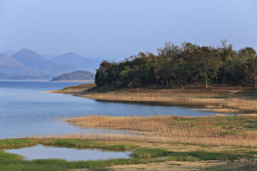 Kaeng Krachan Dam in the dry season can see many islands. Phetchaburi Province, Thailand 