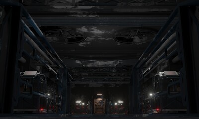 Wall Mural - General base of operations an abandoned interior scene science fiction 3d rendering wallpaper background