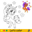 Kids coloring cute unicorn with flowers vector