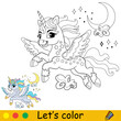 Kids coloring with cute flying unicorn vector