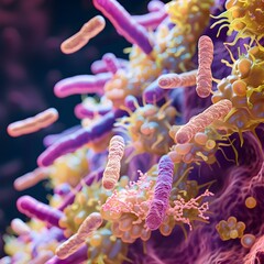 Poster - Microscopic colorful biofilm patterns showing bacterial resistance to antimicrobial treatments on