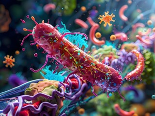 Poster - Colorful Microscopic of Bacterial Chemotaxis Mechanisms and Signal Transduction Pathways