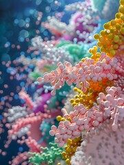 Poster - Colorful 3D Rendered Molecular Model of Bacterial Outer Membrane Structures Including Porins and