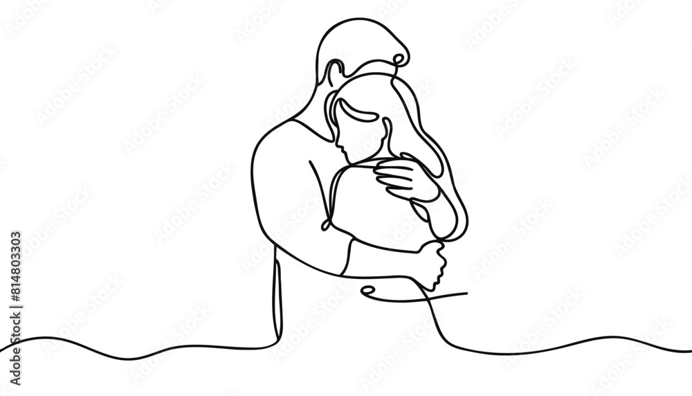 one line drawing of man and woman hugging vector minimalism. Single ...