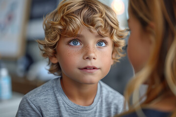 Poster - A child receiving speech therapy to overcome communication challenges and improve language skills. Concept of speech impediment and language development. Generative Ai.