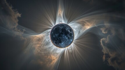 Wall Mural - A breathtaking shot of a total solar eclipse, showing the moon completely blocking the sun, revealing the sun's corona in a halo of light.