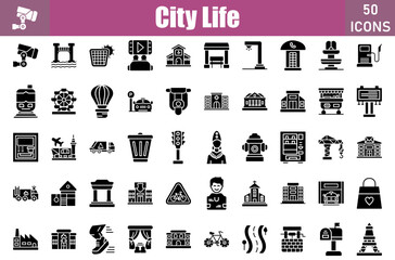 Poster - City Life Icons Set.Perfect Pixel.Vector Illustration