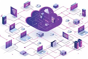 Aufkleber - A complex network of computers and servers connected to a central cloud storage system.