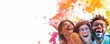 Happy group of diverse multi-racial, multi-ethnic people laughing together in energetic watercolor style