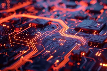 Aufkleber - An illustration of a computer chip with orange glowing lines and black background.