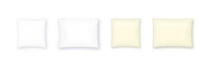 Wall Mural - White pillow square shape top, side and front view. Realistic cushion for sleep mockups set pillow isolated on white. Vector