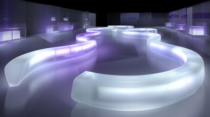 Fototapete - Futuristic modern kitchen with color-changing LED light strips integrated into