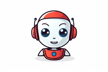 Wall Mural - Cute happy robot face avatar. Chat bot icon in simple modern flat style.