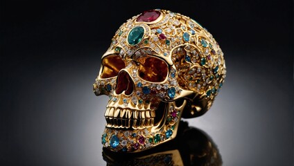 Wall Mural - A golden skull richly decorated with diamonds, sapphires and gems
