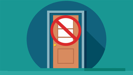 Sticker - A closed door with a no soliciting sign symbolizing students protection against aggressive lenders.. Vector illustration
