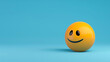 © Anita - A minimalist 3D  of a single yellow silly emoji on a solid sky blue background.