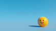 © Anita - A minimalist 3D  of a single yellow silly emoji on a solid sky blue background.