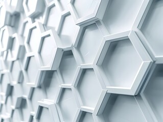 Poster - 3d render, abstract white background with hexagon pattern for technology concept