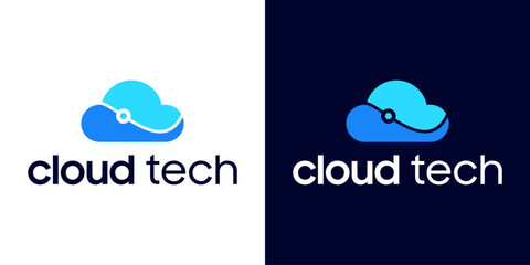 Poster - technology cloud logo design inspiration with simple circuit lines