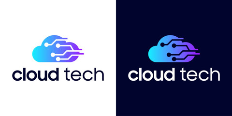 Wall Mural - technology cloud logo design inspiration with a circuit theme