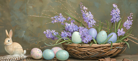 Wall Mural - Easter concept and colors. Holiday background with Easter Eggs