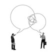 © master1305 - Business collaboration and strategic dialogue. Two businessmen with speech bubbles over head. Contemporary art collage. Concept of business, entrepreneurship, communication. Line art design.