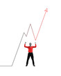 © master1305 - Success trajectory. Businessman showing happiness with analytical arrow going upwards behind. Progress. Contemporary art collage. Concept of business, entrepreneurship. Line art design.