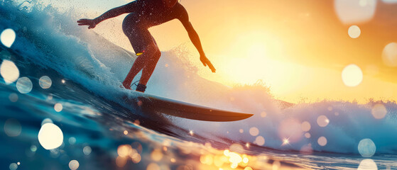 Close up of surfer on the the wave. Seascape view. Generative ai