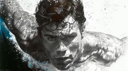 Poster - Produce a depiction of a swimmer diving off the starting block into the pool in a freestyle race.