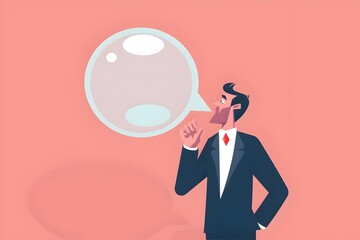 Poster - Businessman Contemplating Innovative Business Solutions Inside Thought Bubble
