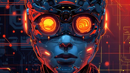 Poster - Captivating Cyborg Face with Glowing Futuristic Technology