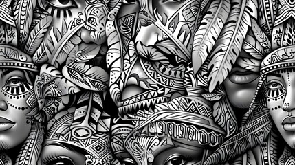 Aufkleber - Captivating Monochrome Tribal Geometric Abstract Digital Background