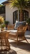 © xKas - Al Fresco Living, Rattan Armchair Ensemble on a Sunlit Terrace