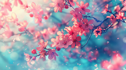 Wall Mural - abstract spring blossom background featuring a variety of pink and purple flowers