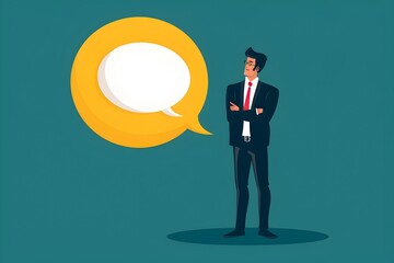 Aufkleber - Confident Businessman Delivering Impactful Speech with Dialogue Bubble