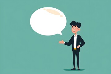 Poster - Confident Businessman Giving Presentation with Speech Bubble