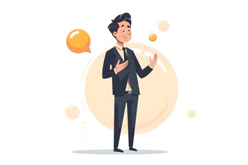 Leinwandbilder - Confident businessman in formal suit standing and gesturing with a glowing sphere or ball of light representing success growth opportunity and