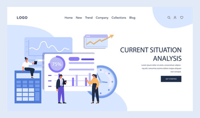 Poster - Professionals assessing company's current status with charts and figures