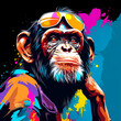 Chimpanzee, a cool young man with bright sunglasses
