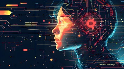 Aufkleber - Digitized Mind Traversing Vast Futuristic Cosmos Powered by Artificial Intelligence and Machine Learning Innovations