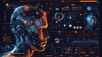 Aufkleber - Futuristic Artificial Intelligence Brain Data Analytics Visualization Interface