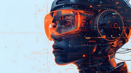 Fototapete - Futuristic Artificial Intelligence Face with Digital Overlays and Glowing Energy Visualization