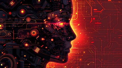 Poster - Futuristic Digital Profile of an Artificial Intelligence Mind with Glowing Circuit Board Connections