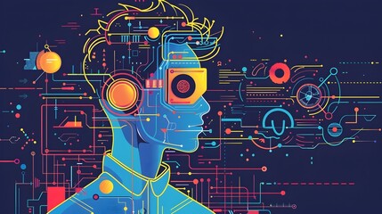 Poster - Futuristic Digital Mind Visualizing Innovative Technology Concepts and Artificial Intelligence Cognitive Processes