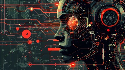 Poster - Futuristic Digital World with Inspired Abstract Shapes and Glowing Neon Lights in a Technological Background